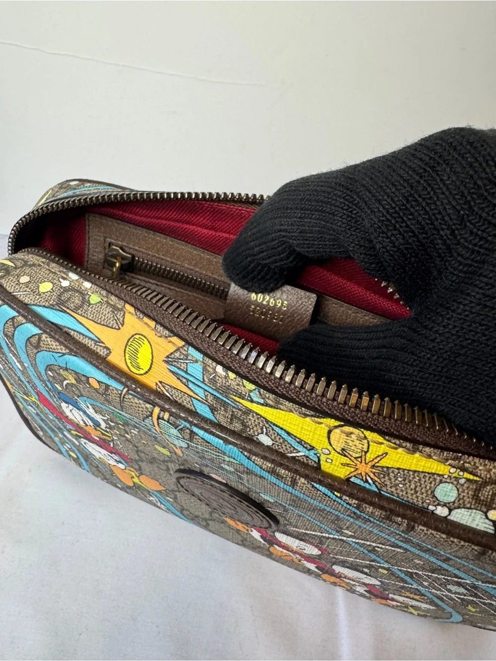 Gucci Brown Donald Duck Print Belt Bag with Blue Accents